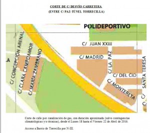 Mapa Mapa del corte de la vía facilitado por el Ayuntamiento de Rquena.