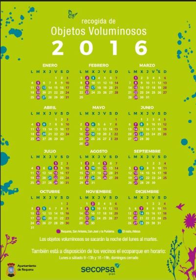 Calendario de recogida de enseres.