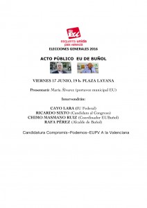 Cartel del acto electoral que acoge Buñol el viernes.