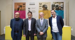 Jorge Rodríguez, el diputado Pepe Ruiz, el rector Esteban Morcillo y uno de los comisarios de la muestra, Rafael Gil.