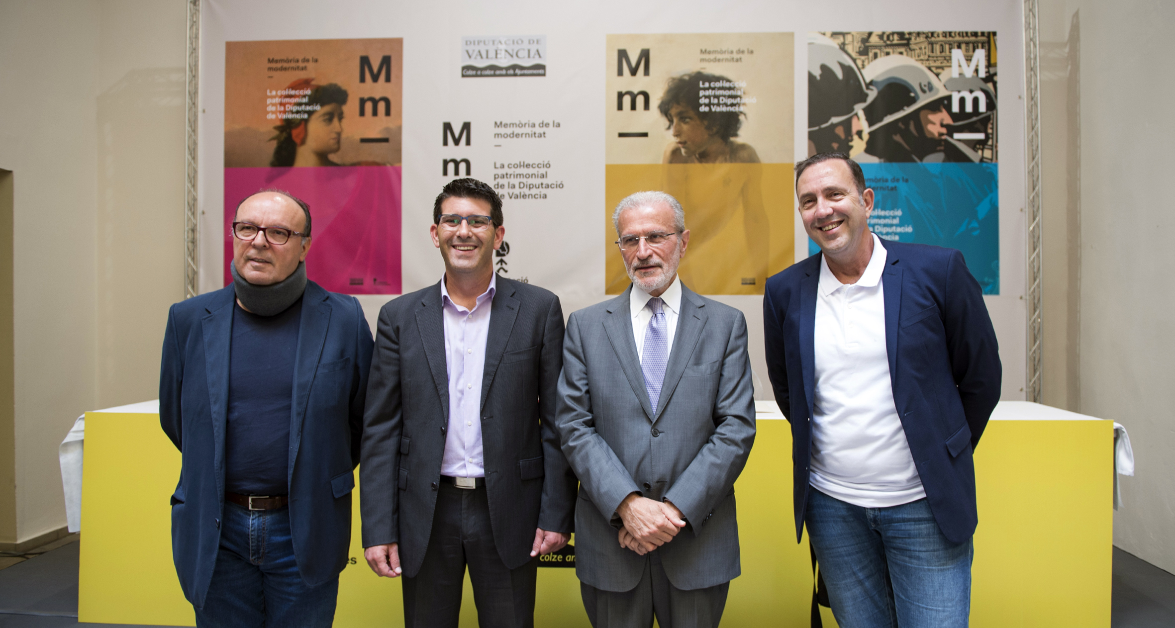 Jorge Rodríguez, el diputado Pepe Ruiz, el rector Esteban Morcillo y uno de los comisarios de la muestra, Rafael Gil.