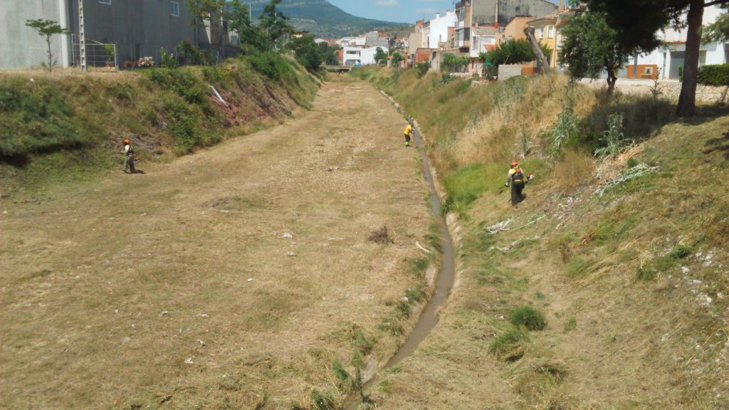 La actuación comprende la eliminación de vegetación invasora así como la capa de tierra vegetal con el fin de mejorar la capacidad de desagüe de las tuberías.