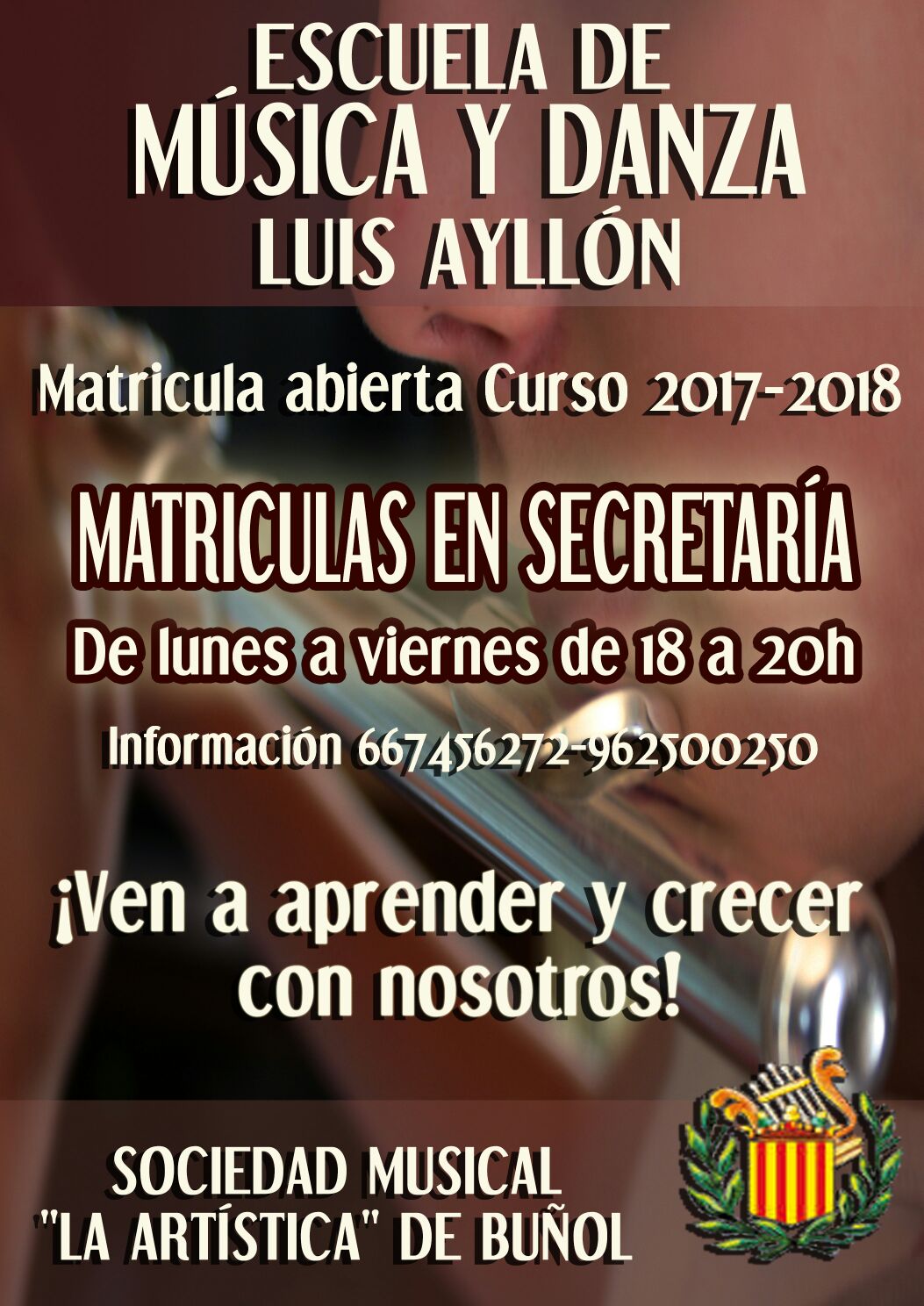 Cartel de la Escuela de Música Luis Ayllón de «La Artística» de Buñol.